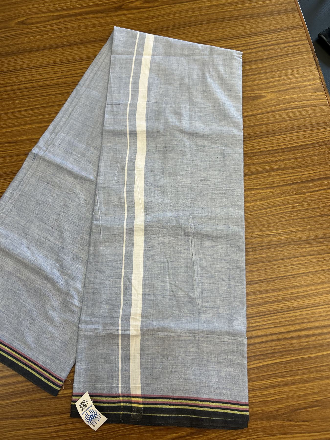 Kerala Handloom - Signature Kaitharikada - Government Sealed Hallmarked - 100% Pure Cotton 2/60x40s Thread - Single Mundu / Dhoti - 0.5 inch White Kara with Blue colour Body - 9 KK8046 KAL