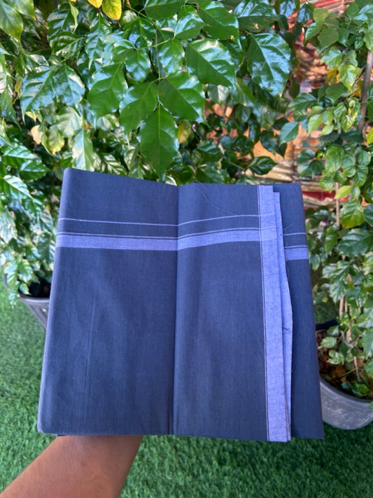 10% Discount ! Kaitharikada Pure Cotton - Kaily / Lungi - (40s) - 0.5 inch White Shaded Kara with Ash Blue colour body (2 meter / 4 muzham) - 2 KK8029 GAN