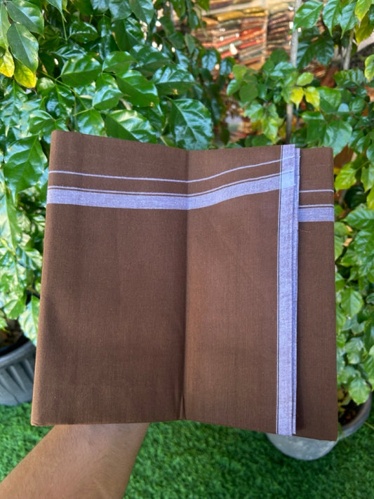 10% Discount ! Kaitharikada Pure Cotton - Kaily / Lungi - (40s) - 0.5 inch White Shaded Kara with Dark Brown colour body (2 meter / 4 muzham) - 1 KK8029 GAN