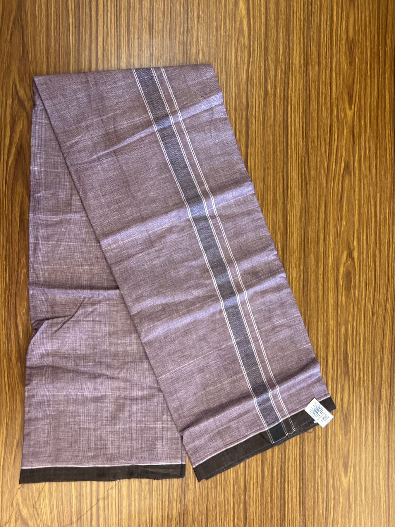 Kerala Handloom - Signature Kaitharikada - Government Sealed Hallmarked - 100% Pure Cotton 2/60x40s Thread - Single Mundu / Dhoti - 1.25 inch Dark Purple Shaded Striped Kara with Deep Violet colour Body - 17 KK8046 KAL