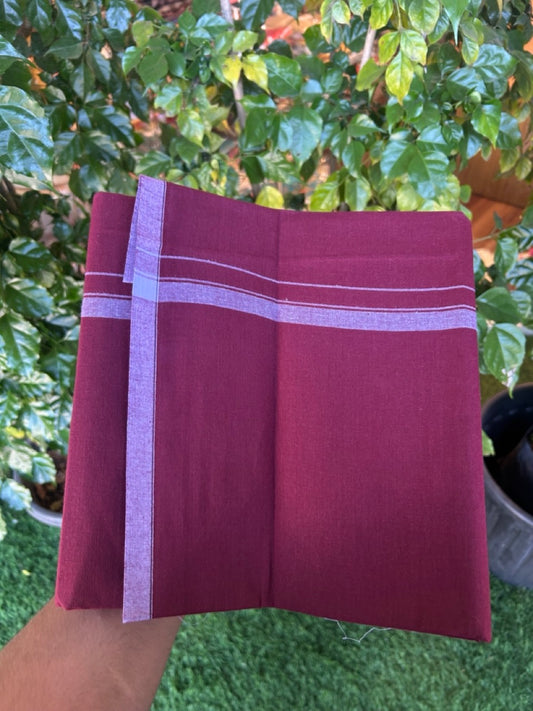 10% Discount ! Kaitharikada Pure Cotton - Kaily / Lungi - (40s) - 0.5 inch White Shaded Kara with Dark Maroon colour body (2 meter / 4 muzham) - 10 KK8029 GAN