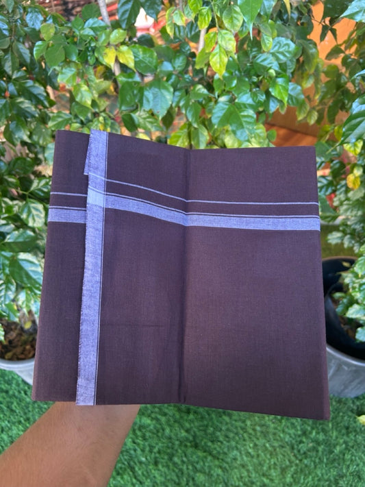 10% Discount ! Kaitharikada Pure Cotton - Kaily / Lungi - (40s) - 0.5 inch White Shaded Kara with Dark Grape Wine colour body (2 meter / 4 muzham) - 5 KK8029 GAN