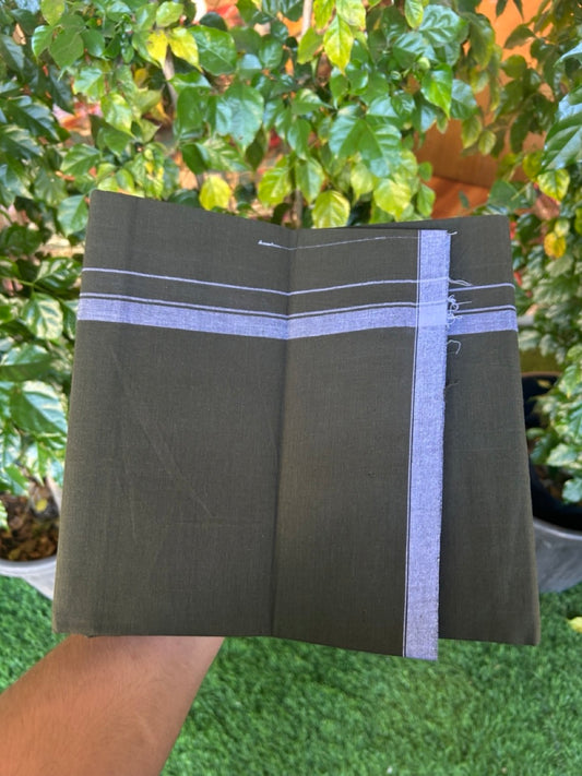 10% Discount ! Kaitharikada Pure Cotton - Kaily / Lungi - (40s) - 0.5 inch White Shaded Kara with Sage Green colour body (2 meter / 4 muzham) - 12 KK8029 GAN