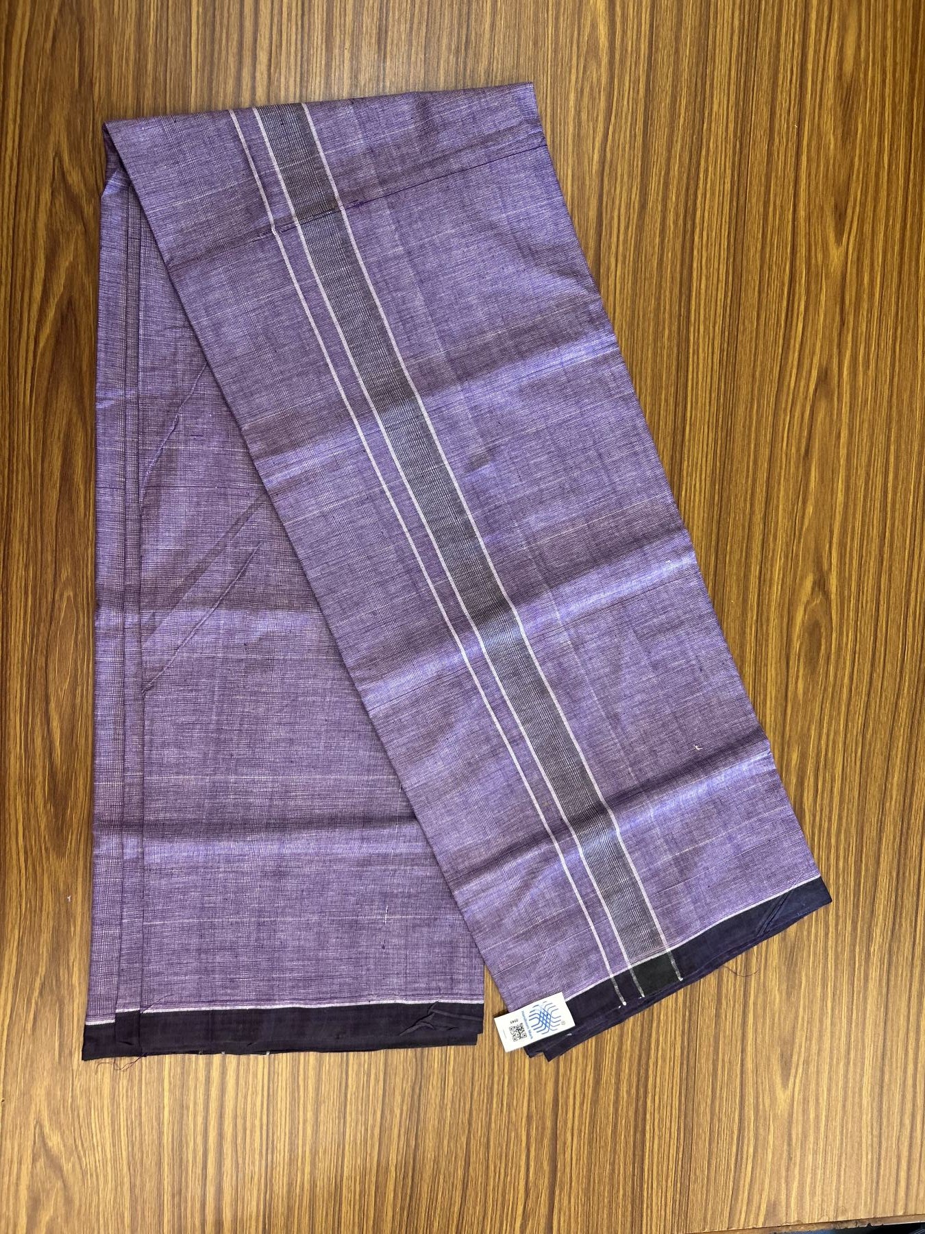 Kerala Handloom - Signature Kaitharikada - Government Sealed Hallmarked - 100% Pure Cotton 2/60x40s Thread - Single Mundu / Dhoti - 1.25 inch Dark Purple Shaded Striped Kara with Violet colour Body - 16 KK8046 KAL