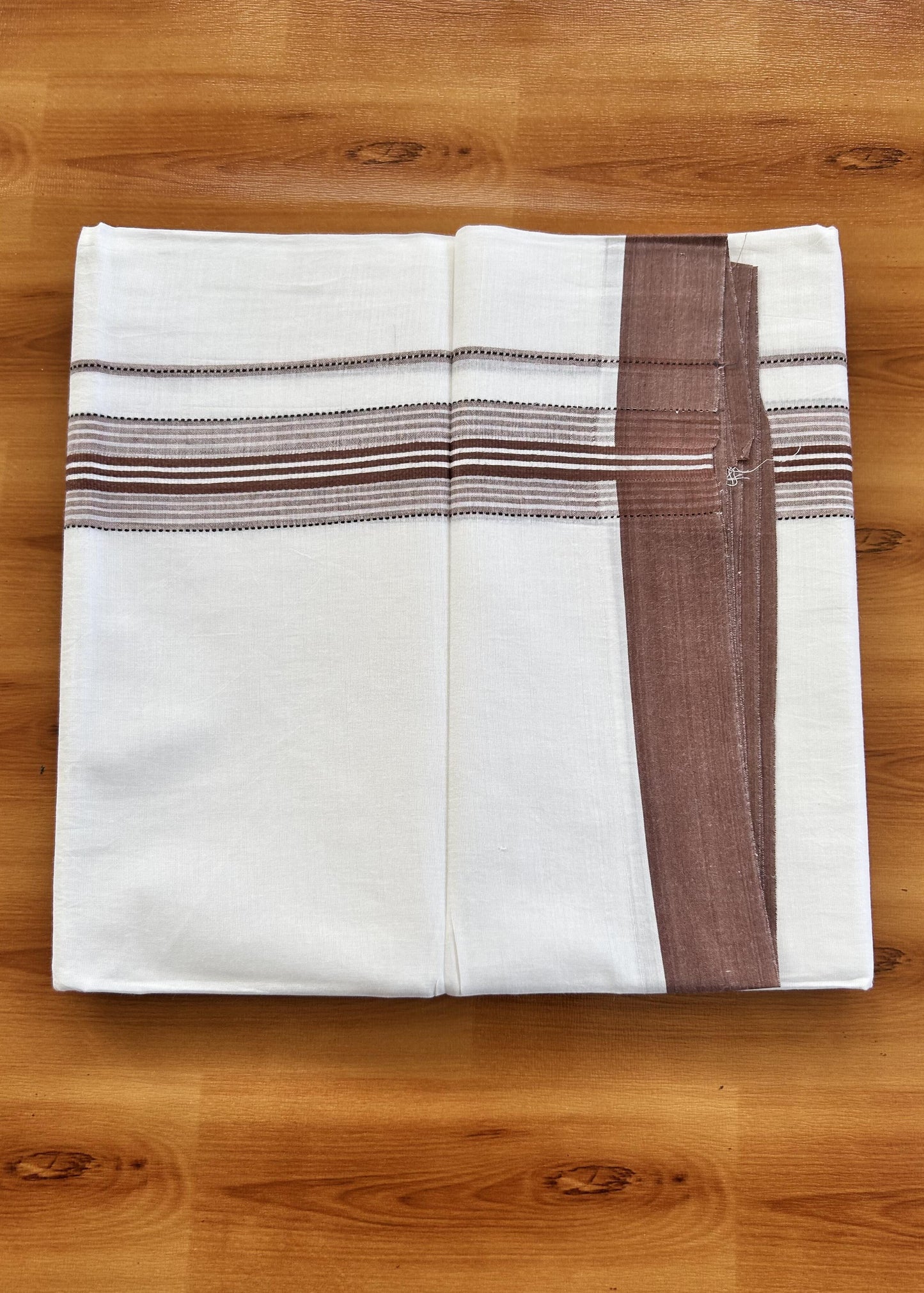 Double Pure White Mundu/Dothi - 20% Discount ! Kaitharikada Balaramapuram 100% Cotton 100x80 - 1.5 Inch Black & Dusty Maroon Shaded Striped Kara 3.90 mtr (8 muzham) - 3 KK5437 VAS