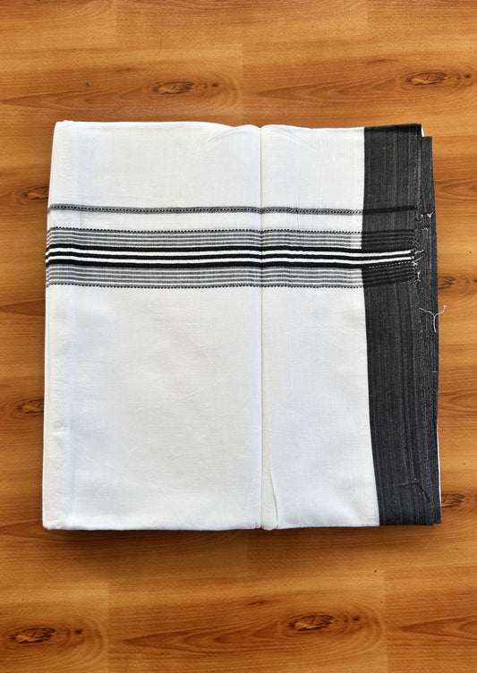 Double Pure White Mundu/Dothi - 20% Discount ! Kaitharikada Balaramapuram 100% Cotton 100x80 - 1.5 Inch Navy Blue Shaded Striped Kara 3.90 mtr (8 muzham) - 4 KK5437 VAS
