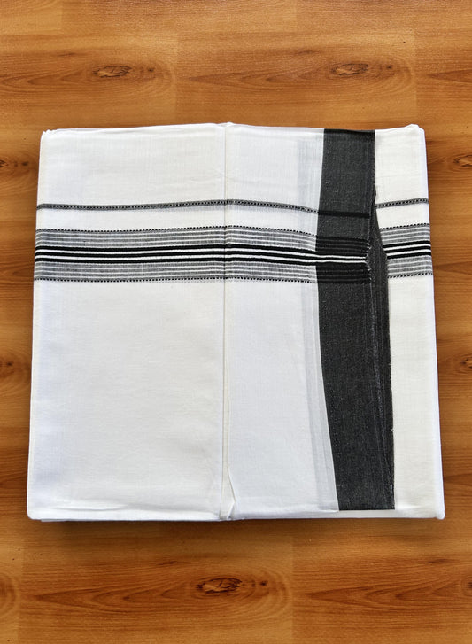 Double Pure White Mundu/Dothi - 20% Discount ! Kaitharikada Balaramapuram 100% Cotton 100x80 - 1.25 Inch Navy Blue Shaded Striped Kara 3.90 mtr (8 muzham) - 5 KK5437 VAS