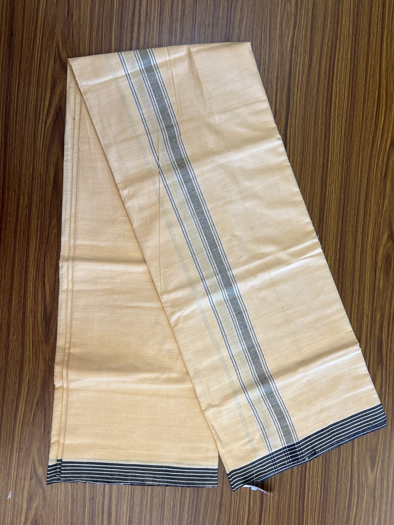 Kannur Kavi Dhoti - KaithariKada Balaramapuram Handloom Single Mundu/Dhoti - 100% Pure Cotton 2/60x40s Thread - Kannur Yellow colour Body 1 inch Black Striped Kara - 45 KK8046 KAL