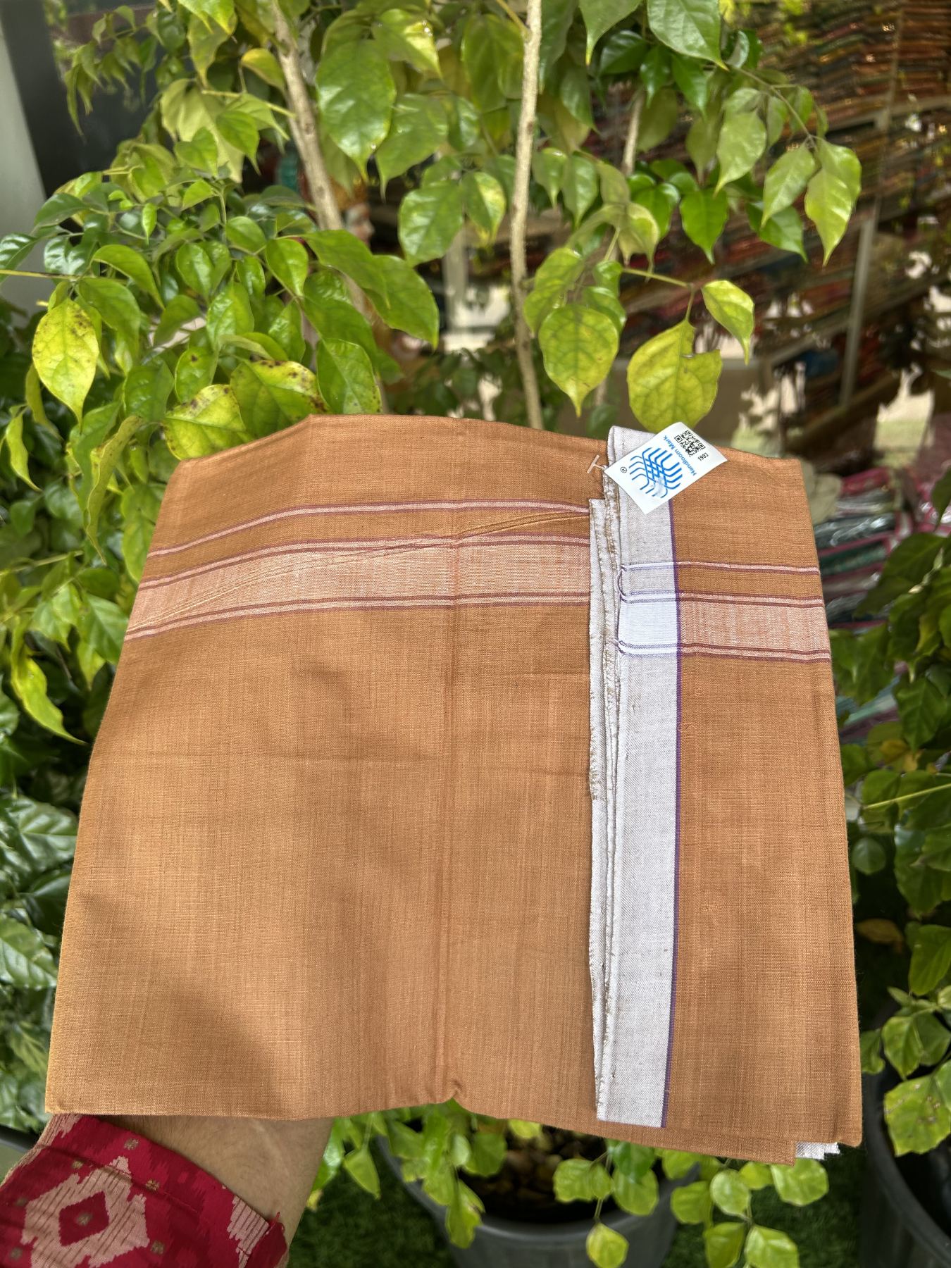Kerala Handloom - Signature Kaitharikada - Government Sealed Hallmarked - 100% Pure Cotton 2/60x40s Thread - Single Mundu / Dhoti - 1.25 inch White Violet Shaded Striped Kara with Kavi colour Body - 27 KK8046 KAL