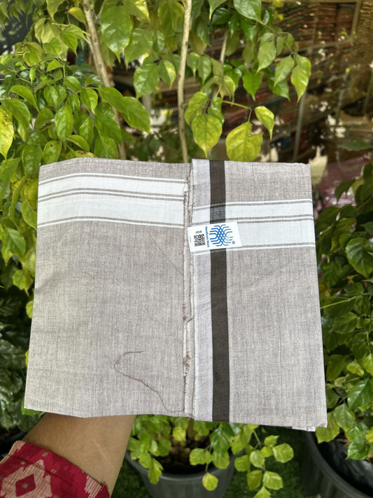 Kerala Handloom - Signature Kaitharikada - Government Sealed Hallmarked - 100% Pure Cotton 2/60x40s Thread - Single Mundu / Dhoti - 2 inch White Striped Kara with Light Copper Rose colour Body - 19 KK8046 KAL