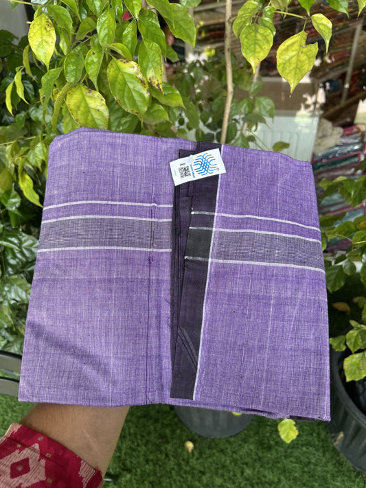 Kerala Handloom - Signature Kaitharikada - Government Sealed Hallmarked - 100% Pure Cotton 2/60x40s Thread - Single Mundu / Dhoti - 1.25 inch Dark Purple Shaded Striped Kara with Violet colour Body - 16 KK8046 KAL