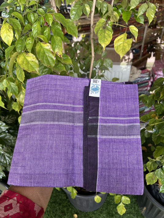Kerala Handloom - Signature Kaitharikada - Government Sealed Hallmarked - 100% Pure Cotton 2/60x40s Thread - Single Mundu / Dhoti - 1.25 inch Dark Purple Shaded Striped Kara with Violet colour Body - 15 KK8046 KAL