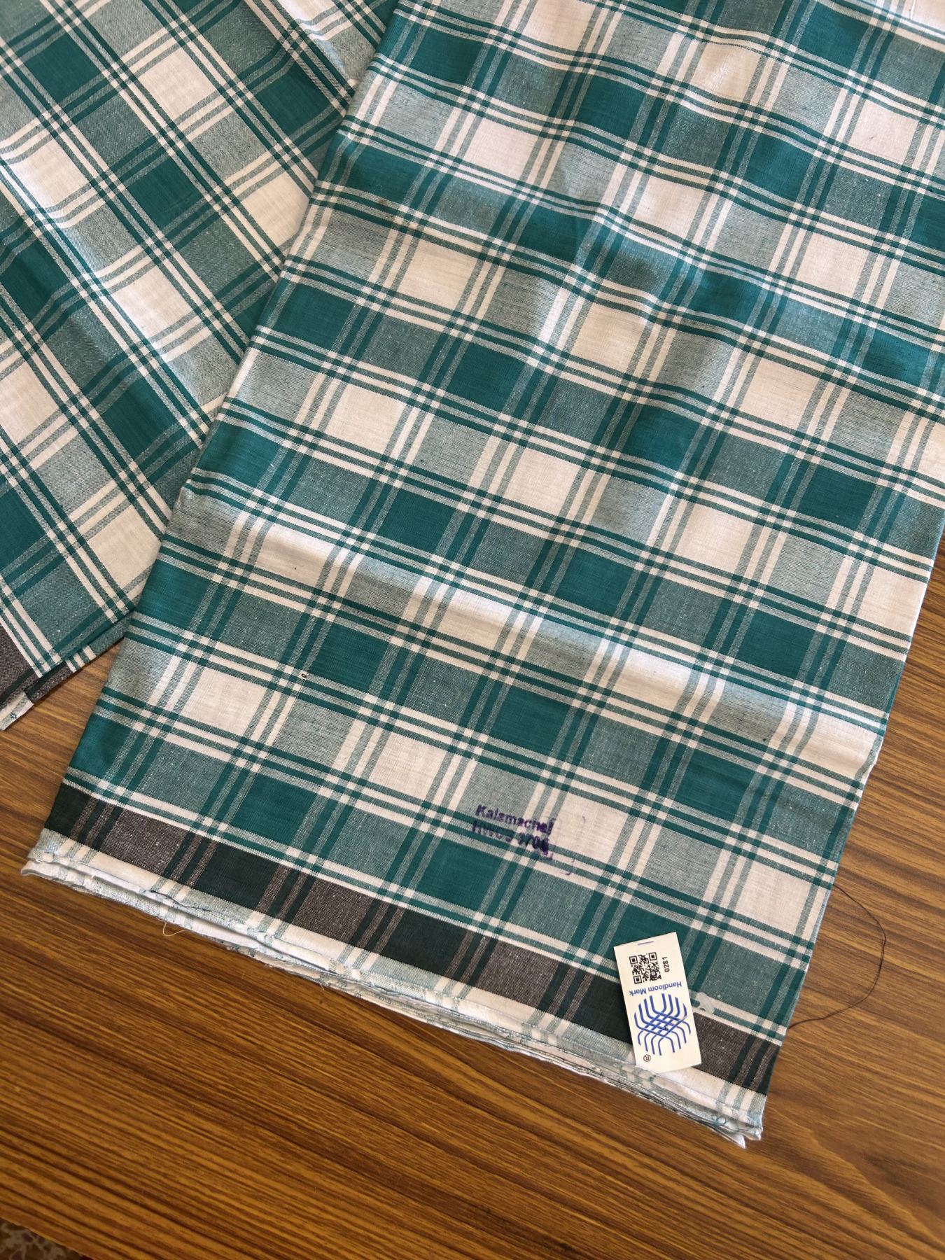 Kerala Handloom - Signature Kaitharikada - Government Sealed Hallmarked - 100% Pure Cotton - 2/60X40s Twisted Thread - Handloom Single Mundu/Dhoti - Green Check Body  - Above 2 mtr - 50 KK8046 KAL