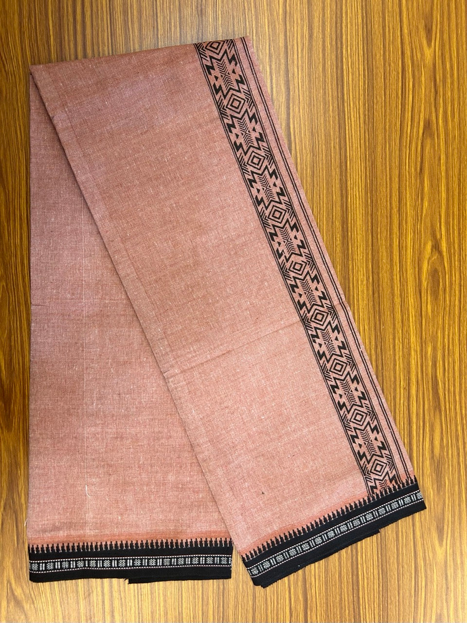 18% Discount!!! Kaitharikada Pure Cotton - Single Kaily / Lungi - 1.75 inch Black printed kuppadam Border with Kavi colour body  (2 meter / 4 muzham)- 15KK8023 AS
