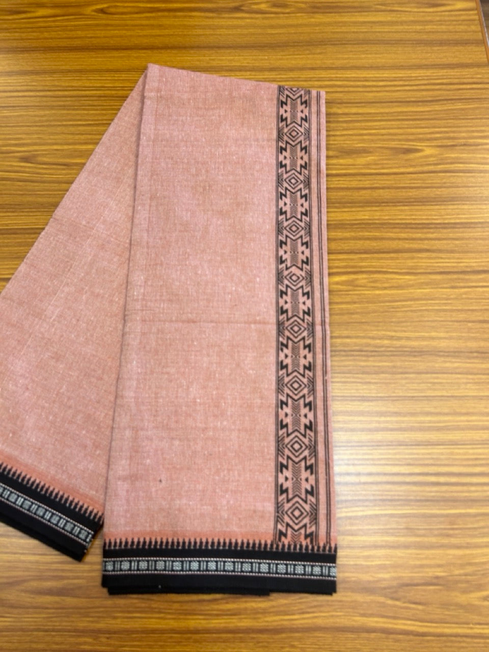 18% Discount!!! Kaitharikada Pure Cotton - Single Kaily / Lungi - 1.75 inch Black printed kuppadam Border with Kavi colour body  (2 meter / 4 muzham)- 15KK8023 AS