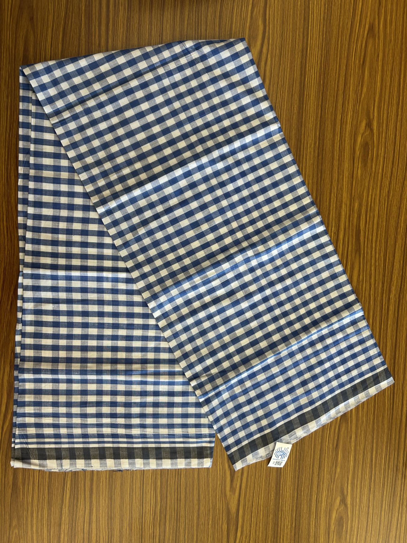 Kerala Handloom - Signature Kaitharikada - Government Sealed Hallmarked - 100% Pure Cotton - 2/60X40s Twisted Thread - Handloom Single Mundu/Dhoti - Blue Check Body  - 2.10 mtr - 53 KK8046 KAL