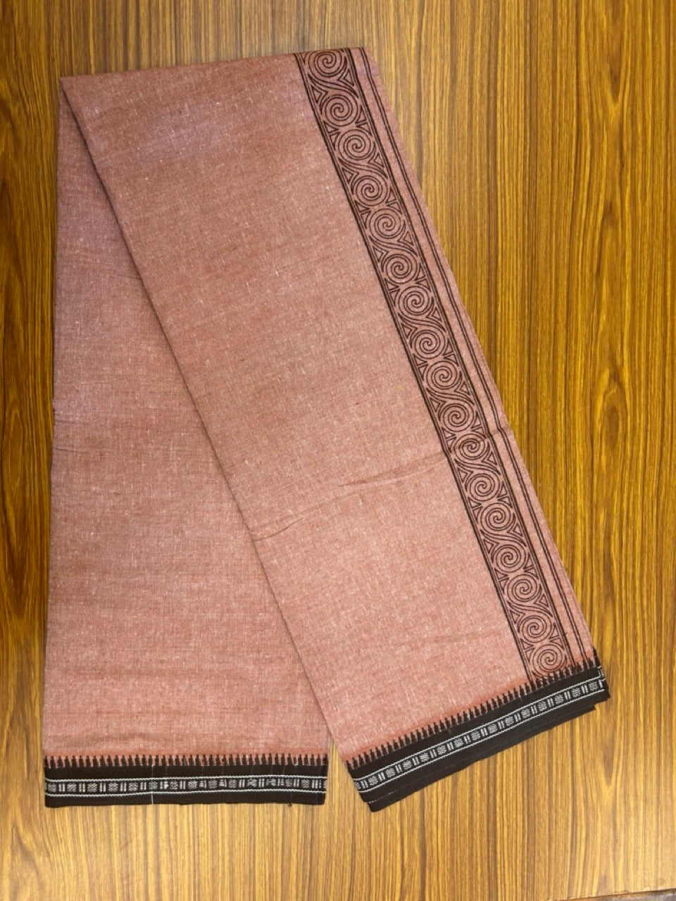18% Discount!!! Kaitharikada Pure Cotton - Single Kaily / Lungi - 1.75 inch Brown printed kuppadam Border with Kavi colour body  (2 meter / 4 muzham)- 16KK8023 AS