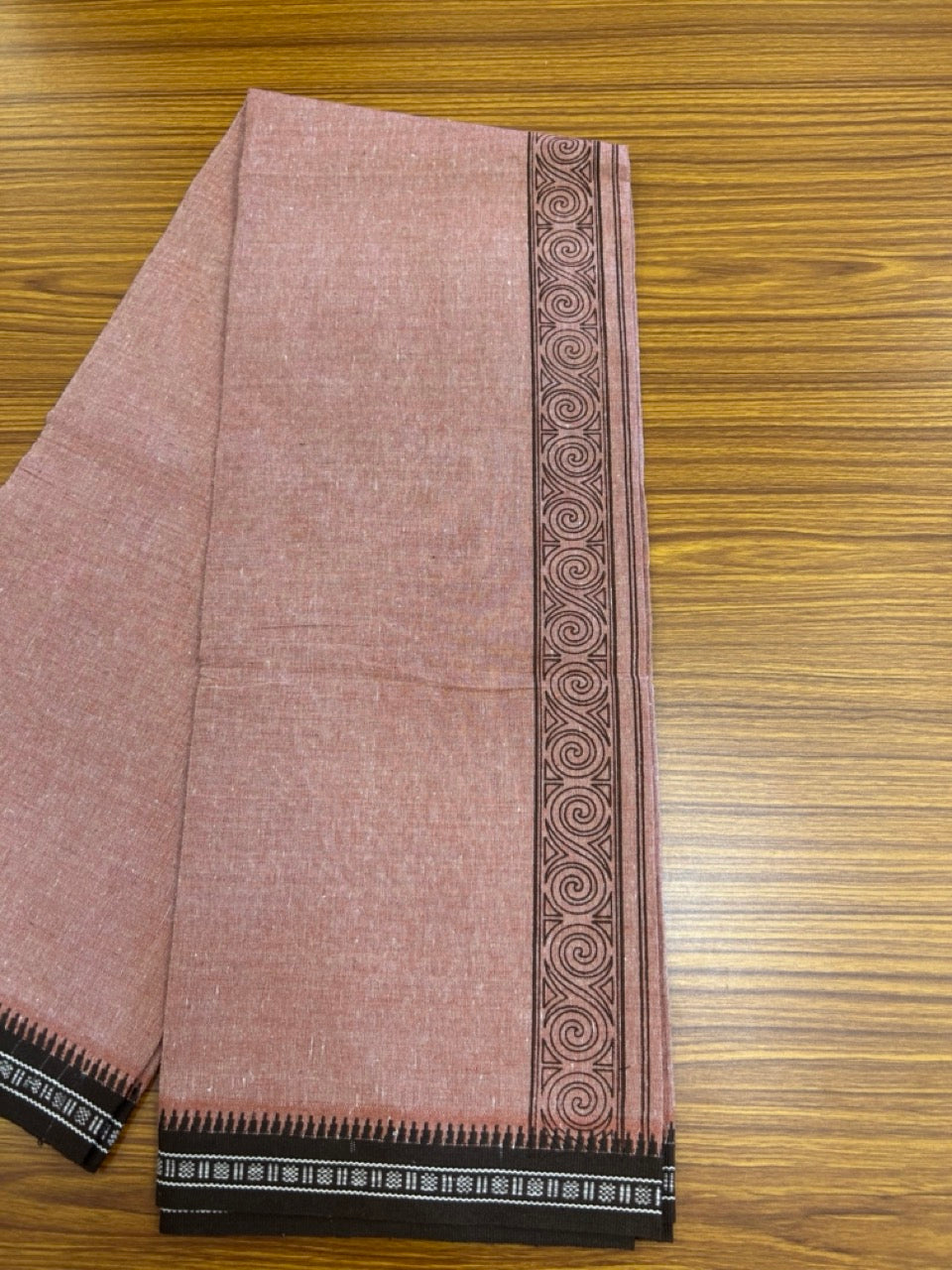 18% Discount!!! Kaitharikada Pure Cotton - Single Kaily / Lungi - 1.75 inch Brown printed kuppadam Border with Kavi colour body  (2 meter / 4 muzham)- 16KK8023 AS