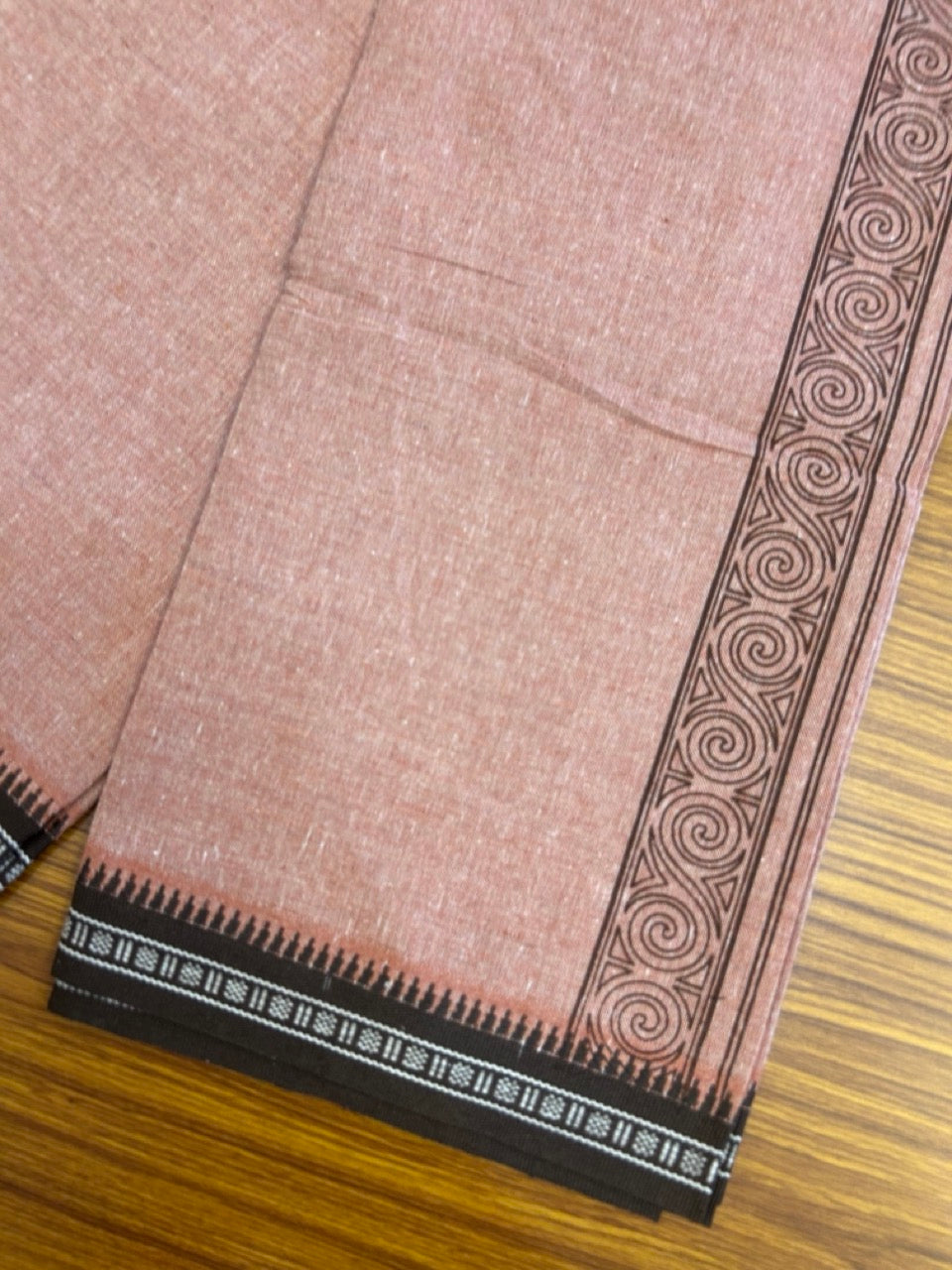 18% Discount!!! Kaitharikada Pure Cotton - Single Kaily / Lungi - 1.75 inch Brown printed kuppadam Border with Kavi colour body  (2 meter / 4 muzham)- 16KK8023 AS