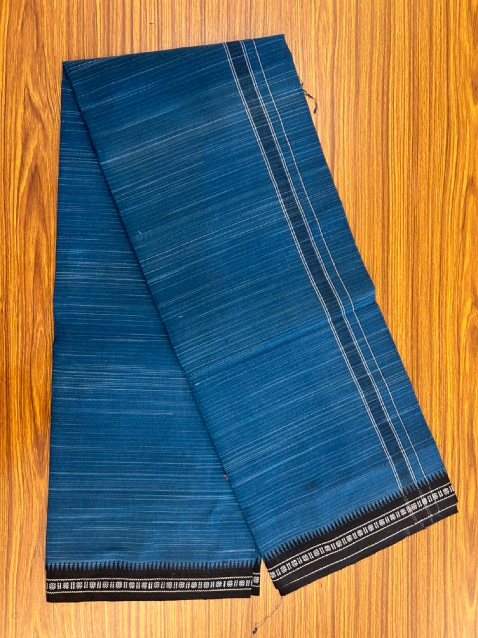 31% Discount!!! Kaitharikada 90% cotton 5 % Polyster - Single Kaily / Lungi -  1 inch Peacock Blue kara with White & Peacock Blue colour body Kuppadam Border (2 meter / 4 muzham) - 21KK8023 AS