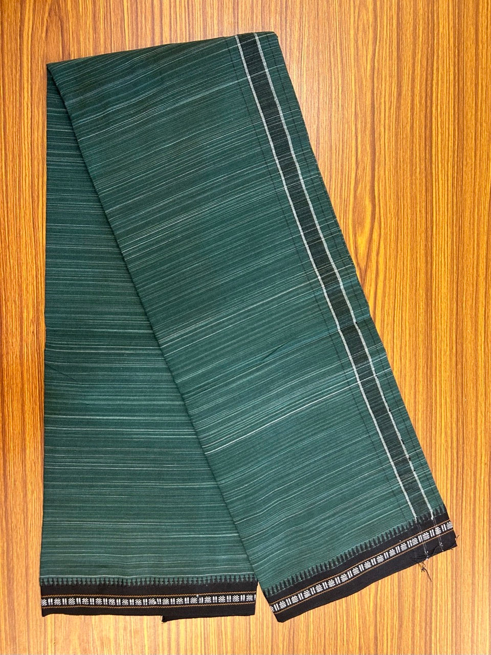 31% Discount!!! Kaitharikada 90% cotton 5 % Polyster - Single Kaily / Lungi -  1.75 inch Black Striped kara with White & Green colour body Kuppadam Border (2 meter / 4 muzham) - 25KK8023 AS