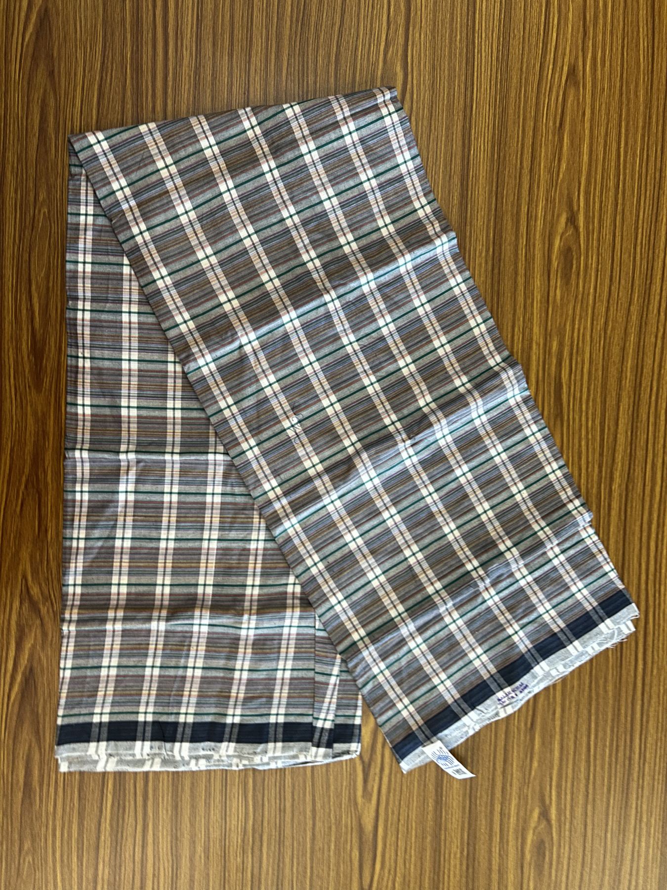 Kerala Handloom - Signature Kaitharikada - 100% Pure Cotton - 2/60X40s Twisted Thread - Handloom Single Mundu/Dhoti - Green & Multi colour check Body  - 2.22 mtr - 68 KK8046 KAL