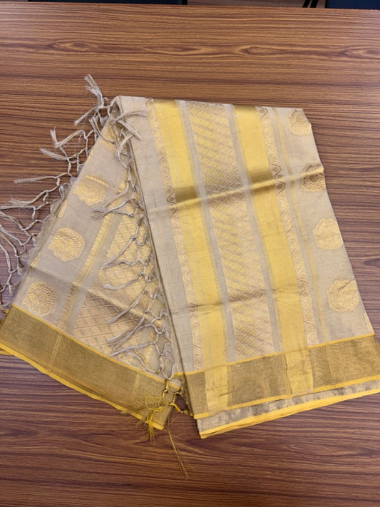 35% Discount! Kaitharikada Kerala Saree for Women 100% Pure Cotton - Kasavu Tissue - Gold Kasavu DESIGN WITH KUNJALAM Kara - 1 KK7156 PMC