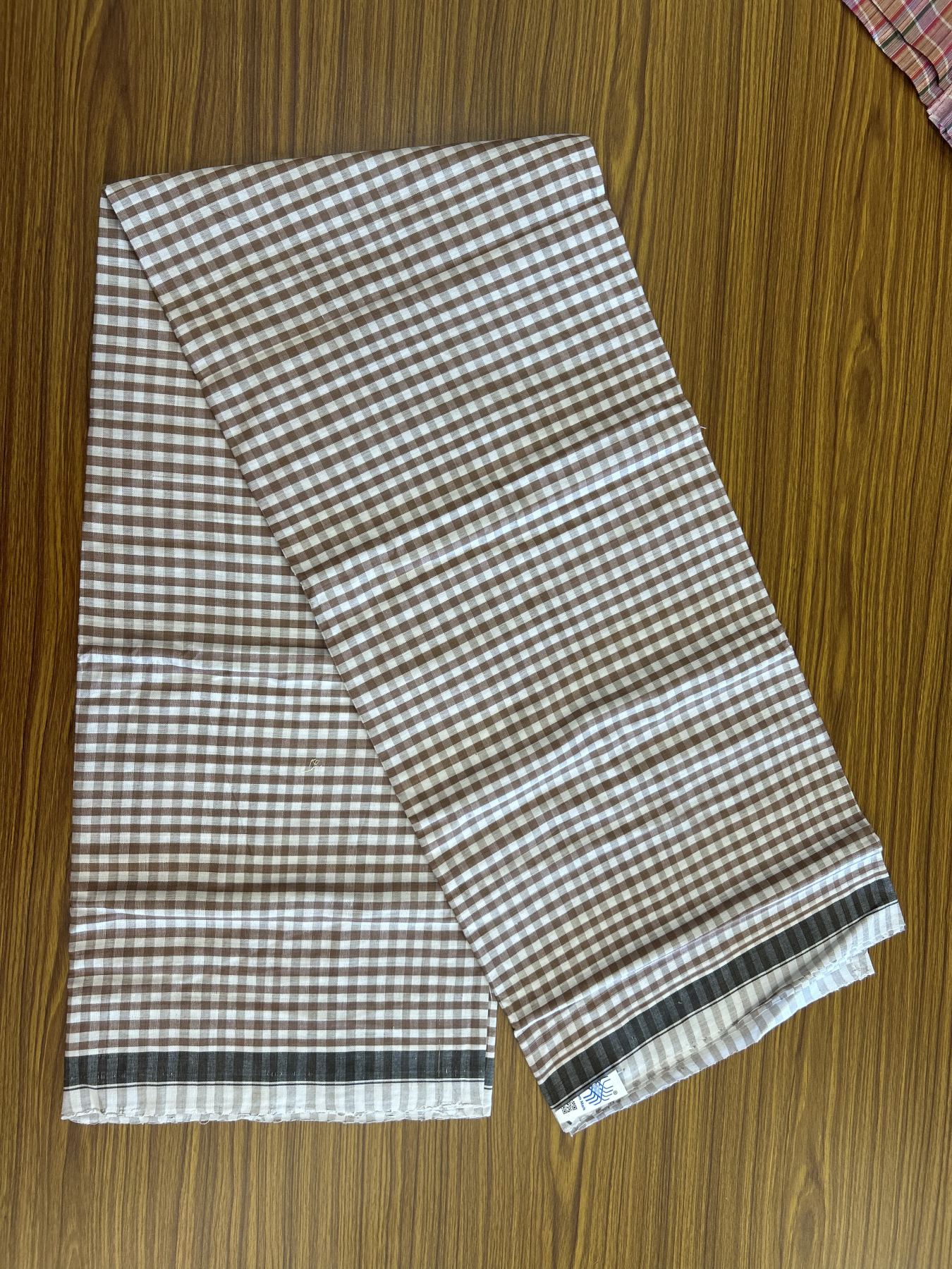 Kerala Handloom - Signature Kaitharikada - Government Sealed Hallmarked - 100% Pure Cotton - 2/60X40s Twisted Thread - Handloom Single Mundu/Dhoti - Brown Check Body  - 2.16 mtr - 61 KK8046 KAL