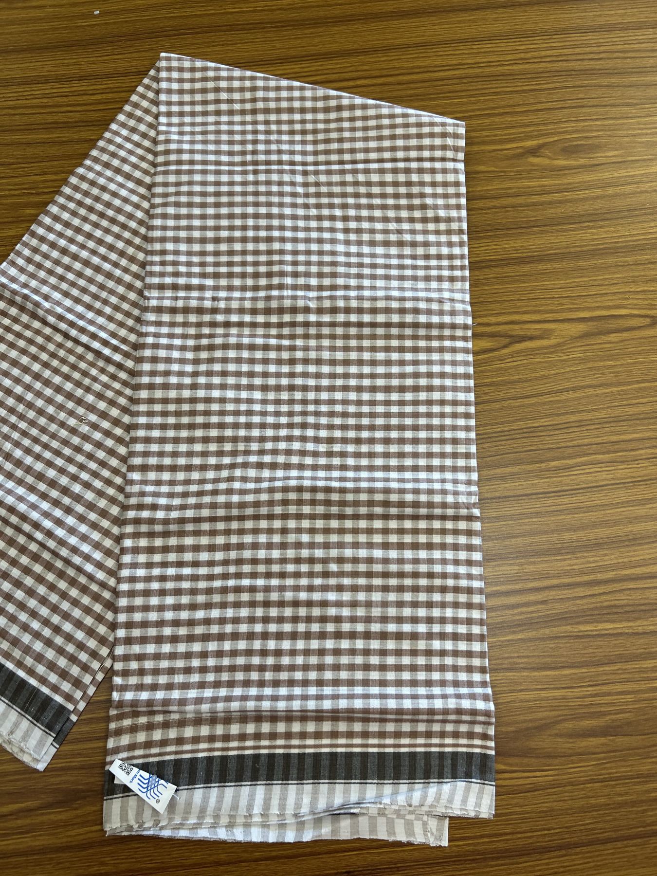 Kerala Handloom - Signature Kaitharikada - Government Sealed Hallmarked - 100% Pure Cotton - 2/60X40s Twisted Thread - Handloom Single Mundu/Dhoti - Brown Check Body  - 2.16 mtr - 61 KK8046 KAL