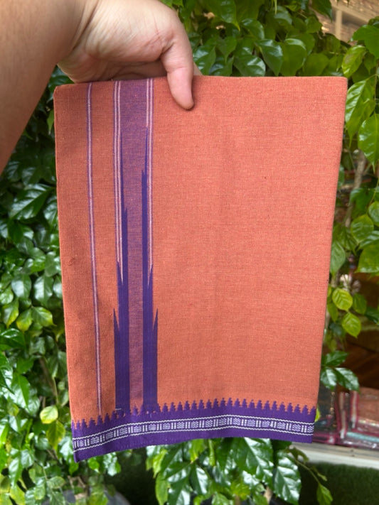 18% Discount!!! Kaitharikada Pure Cotton - Single Kaily / Lungi - 1.5 inch  Puliyilakkara Violet Striped Printed Chutty Kuppadam kara with Kavi colour body  (2 meter / 4 muzham)- 12KK8023 AS