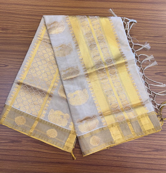 39% Discount! Kaitharikada Kerala Saree for Women 100% Pure Cotton - Kasavu Tissue - Gold Kasavu Peacock DESIGN WITH KUNJALAM Kara - 2 KK7156 PMC