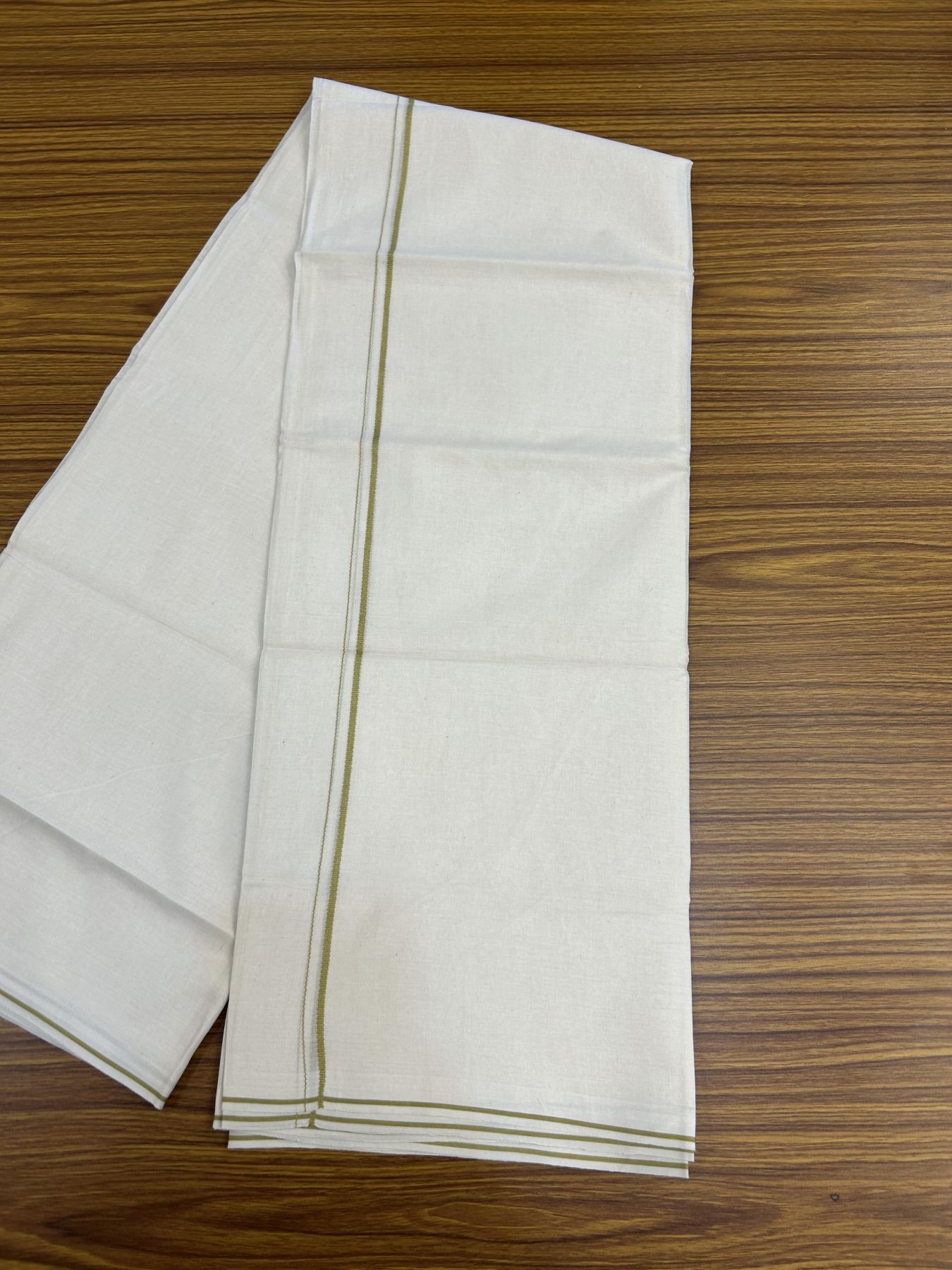 20% Discount! KaithariKada Balaramapuram 100% Cotton Double Off white - (Unbleached) - Mundu/Dhoti - 100x80 - 0.3 cm Mustard Thin Kara 4 mtr (8.5 muzham) - 23 KK5357 VAS