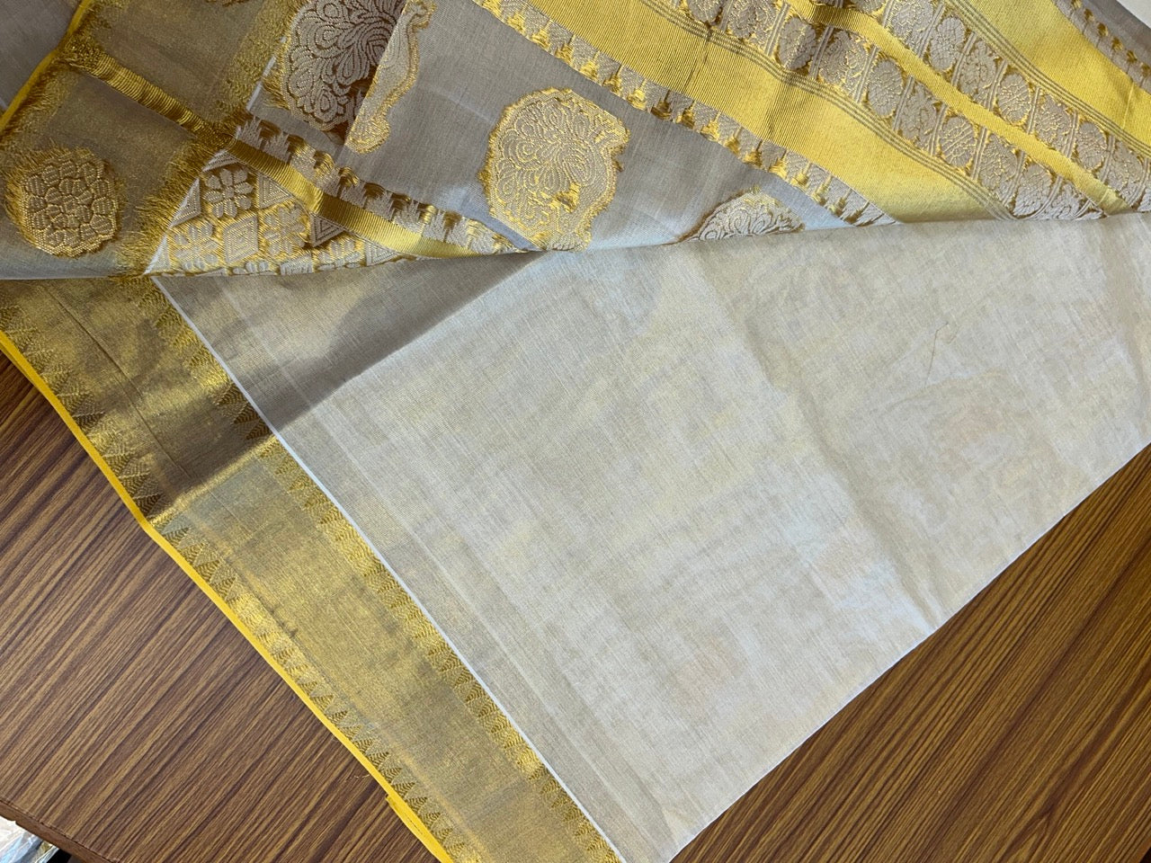 39% Discount! Kaitharikada Kerala Saree for Women 100% Pure Cotton - Kasavu Tissue - Gold Kasavu Peacock DESIGN WITH KUNJALAM Kara - 2 KK7156 PMC