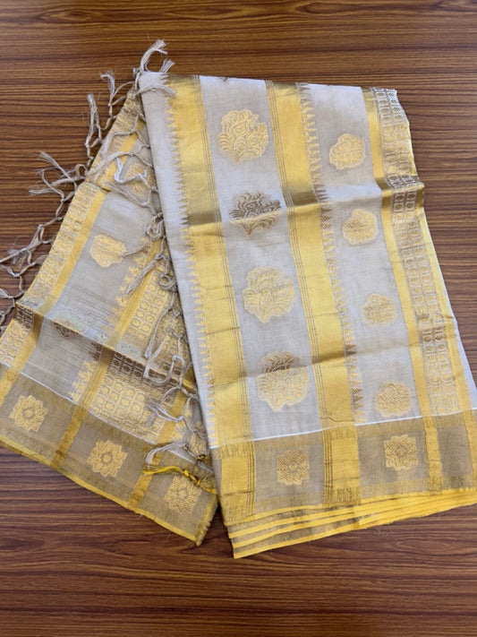 39% Discount! Kaitharikada Kerala Saree for Women 100% Pure Cotton - Kasavu Tissue - Gold Kasavu DESIGN WITH KUNJALAM Kara - 3 KK7156 PMC