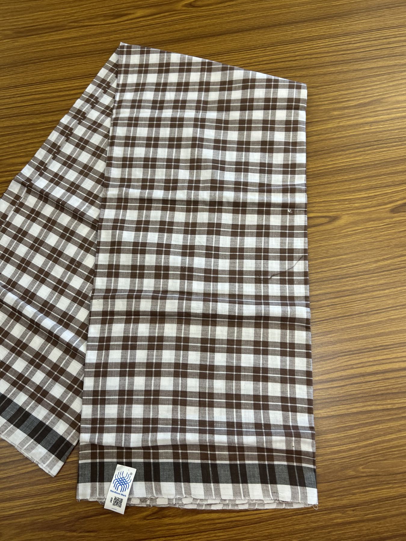 Kerala Handloom - Signature Kaitharikada - Government Sealed Hallmarked - 100% Pure Cotton - 2/60X40s Twisted Thread - Handloom Single Mundu/Dhoti - Brown Check Body  - 2.20 mtr - 51 KK8046 KAL