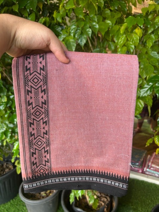18% Discount!!! Kaitharikada Pure Cotton - Single Kaily / Lungi - 1.75 inch Black printed kuppadam Border with Kavi colour body  (2 meter / 4 muzham)- 15KK8023 AS
