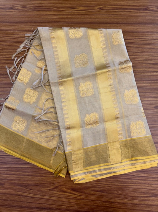 39% Discount! Kaitharikada Kerala Saree for Women 100% Pure Cotton - Kasavu Tissue - Gold Kasavu DESIGN WITH KUNJALAM Kara - 4 KK7156 PMC