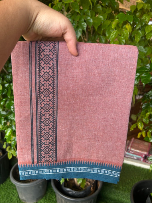18% Discount!!! Kaitharikada Pure Cotton - Single Kaily / Lungi - 1.75 inch Dark Peacock Blue printed kuppadam Border with Kavi colour body  (2 meter / 4 muzham)- 17KK8023 AS