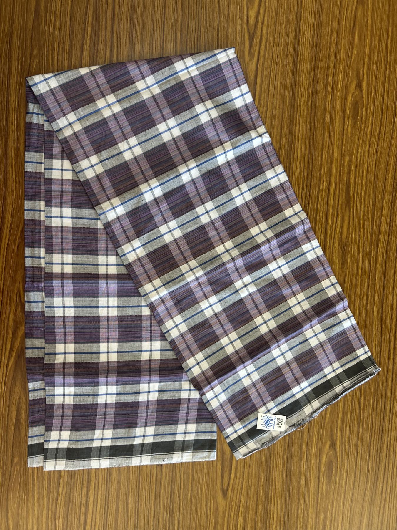 Kerala Handloom - Signature Kaitharikada - 100% Pure Cotton - 2/60X40s Twisted Thread - Handloom Single Mundu/Dhoti - Purple & Multi colour check Body  - 2.16 mtr - 71 KK8046 KAL