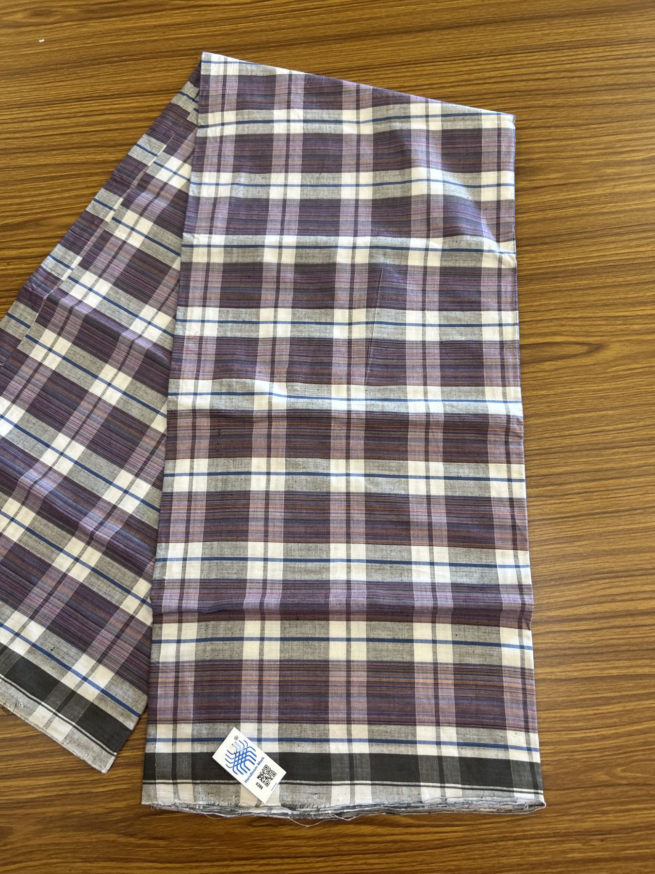 Kerala Handloom - Signature Kaitharikada - 100% Pure Cotton - 2/60X40s Twisted Thread - Handloom Single Mundu/Dhoti - Purple & Multi colour check Body  - 2.16 mtr - 71 KK8046 KAL