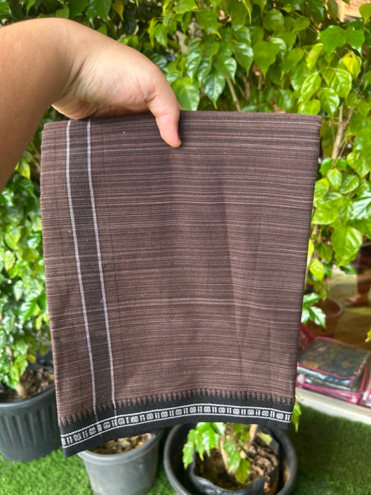 31% Discount!!! Kaitharikada Pure Cotton - Single Kaily / Lungi -  1.75 inch Brown kara with White & Brown colour body Kuppadam Border (2 meter / 4 muzham) - 19KK8023 AS