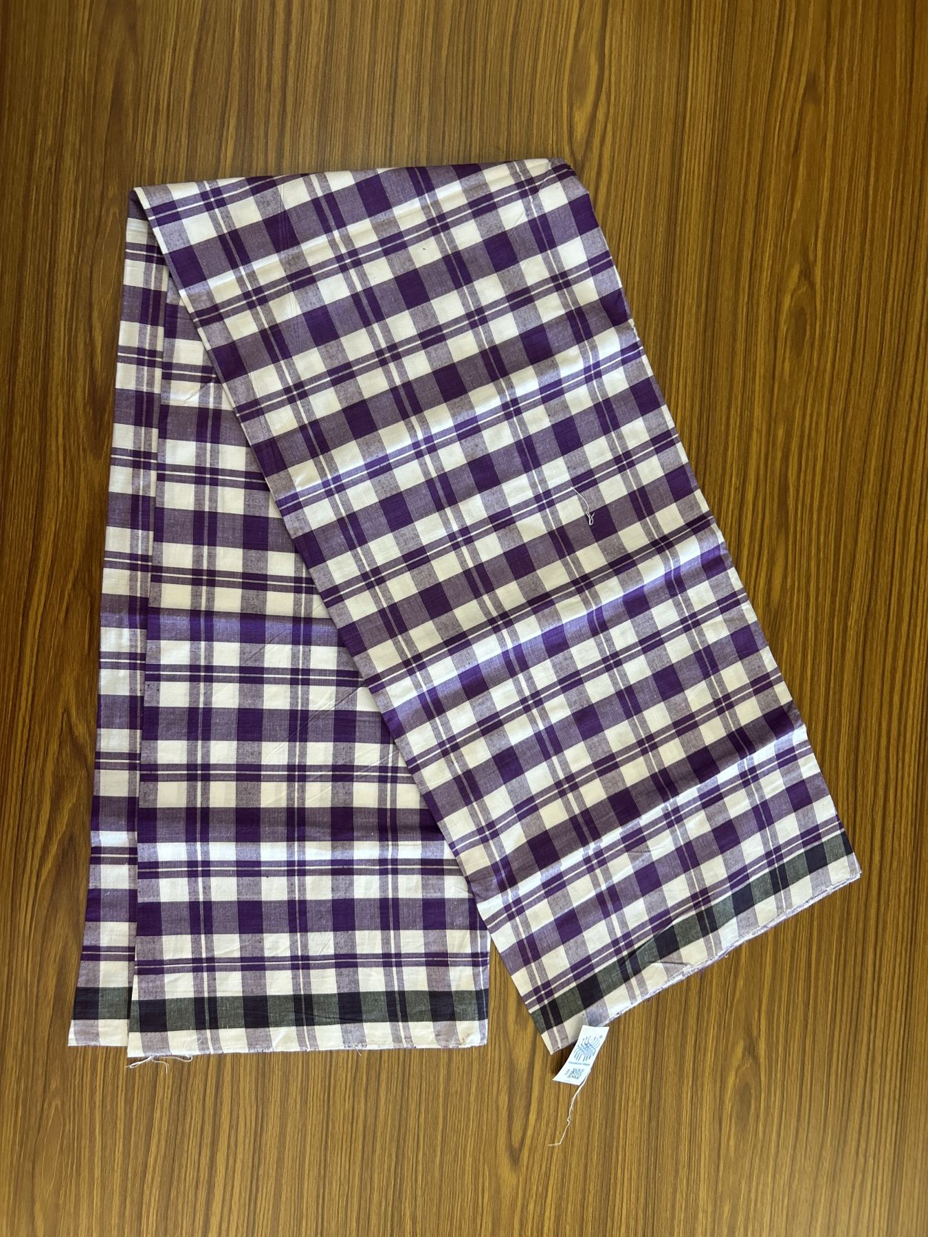 Kerala Handloom - Signature Kaitharikada - Government Sealed Hallmarked - 100% Pure Cotton - 2/60X40s Twisted Thread - Handloom Single Mundu/Dhoti - Violet Check Body  - Above 2 mtr - 49 KK8046 KAL