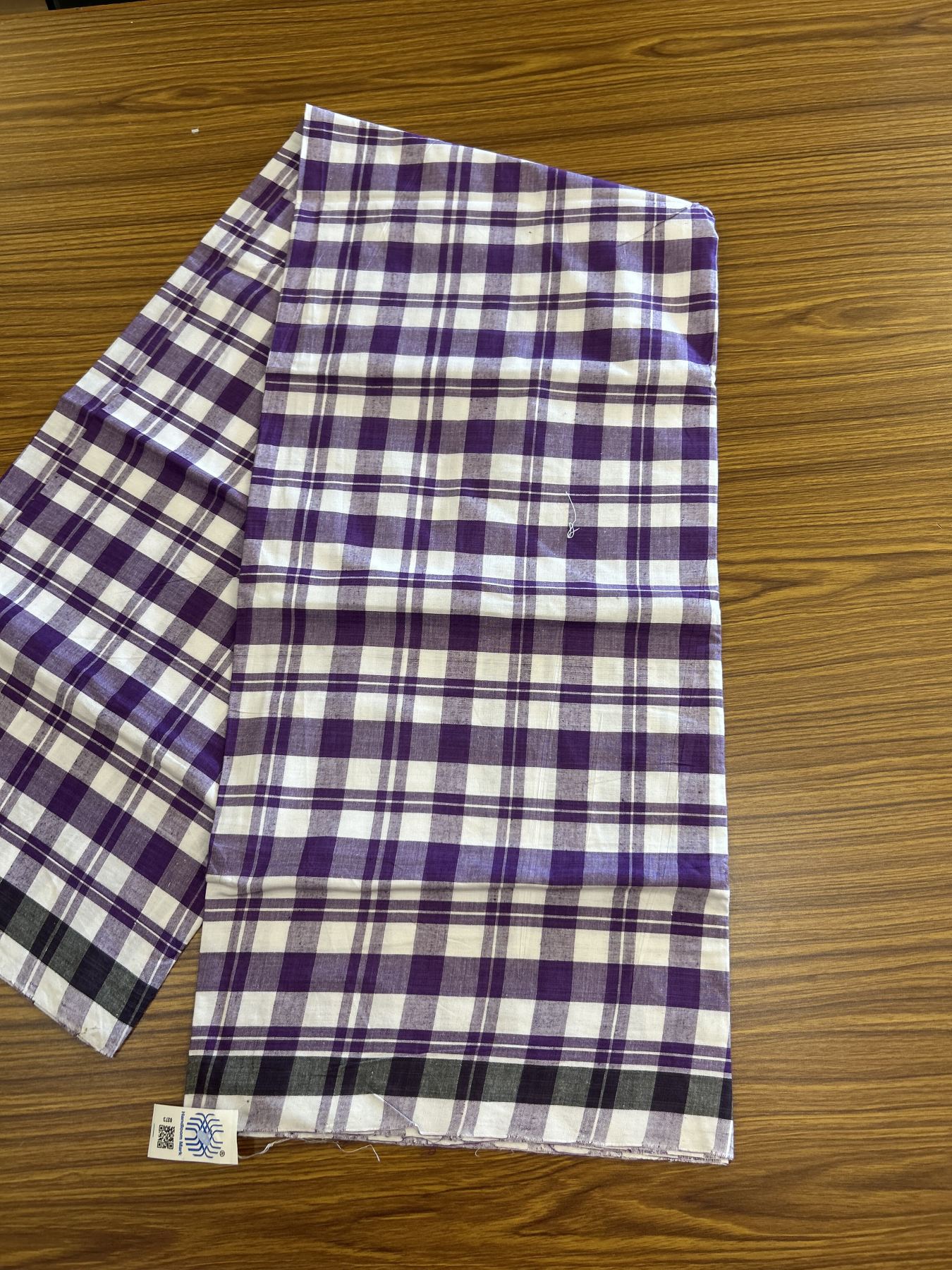 Kerala Handloom - Signature Kaitharikada - Government Sealed Hallmarked - 100% Pure Cotton - 2/60X40s Twisted Thread - Handloom Single Mundu/Dhoti - Violet Check Body  - Above 2 mtr - 49 KK8046 KAL
