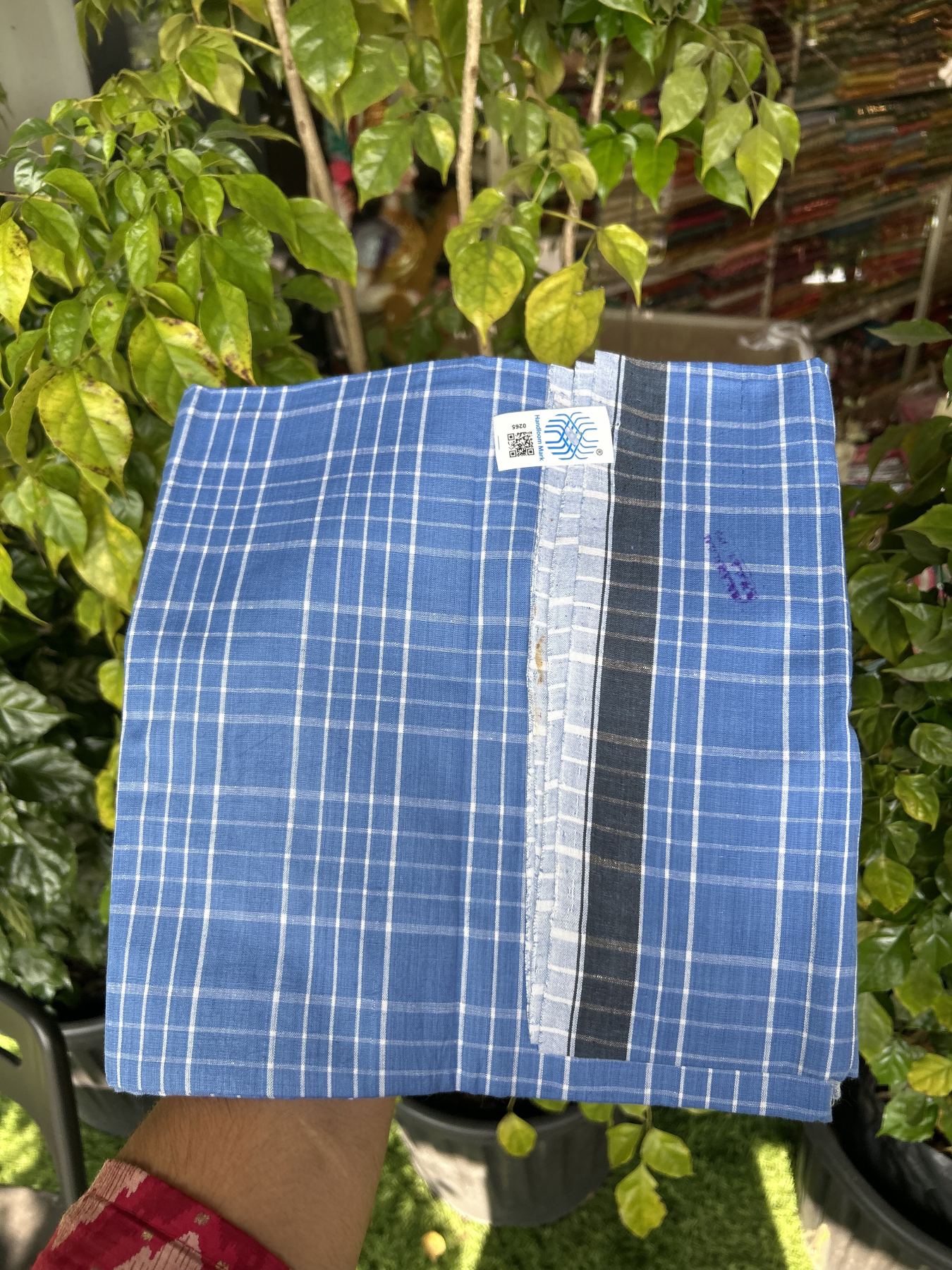 Kerala Handloom - Signature Kaitharikada - Government Sealed Hallmarked - 100% Pure Cotton - 2/60X40s Twisted Thread - Handloom Single Mundu/Dhoti - Blue Check Body  - 2.18 mtr - 55 KK8046 KAL