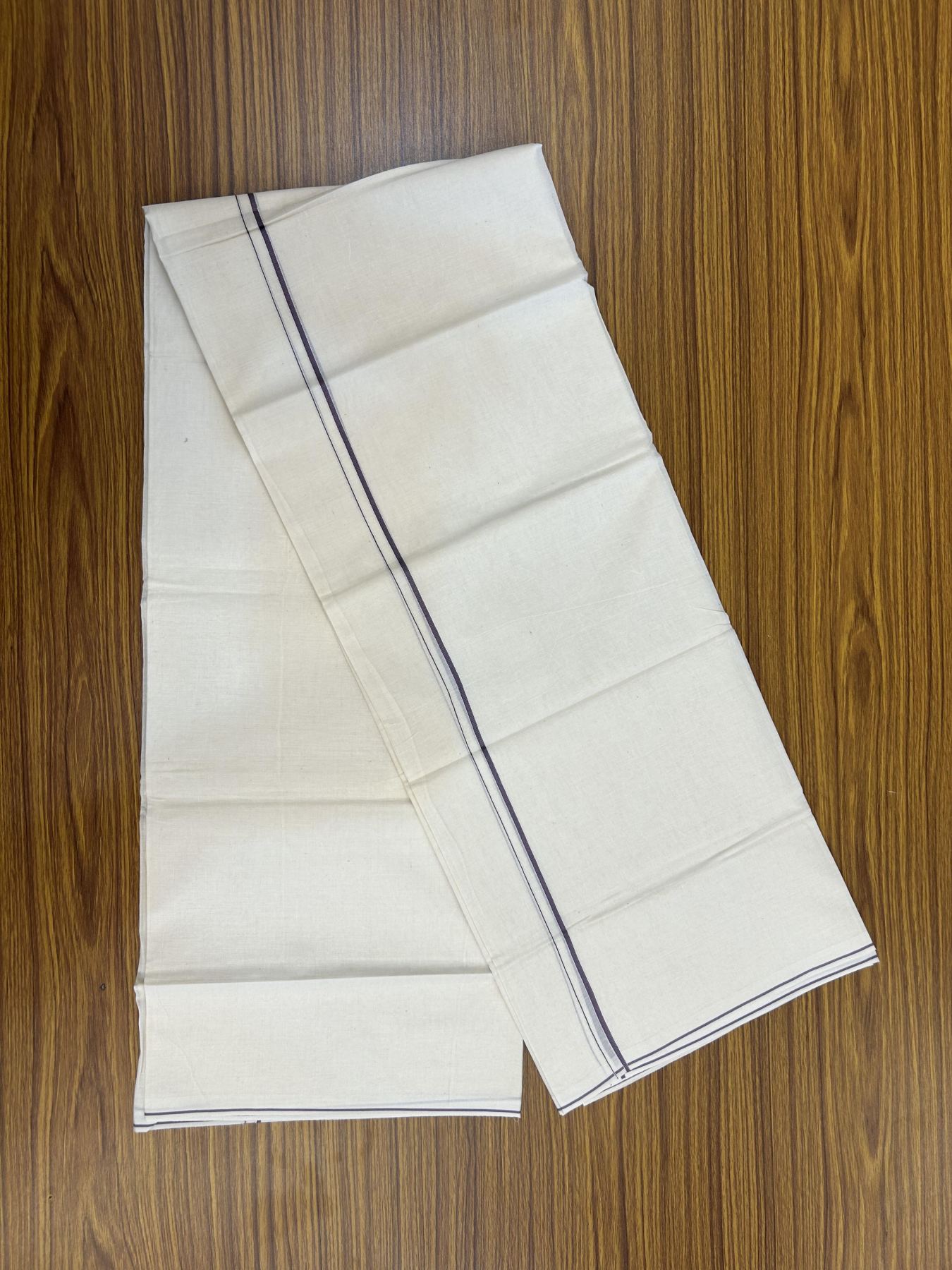 20% Discount! KaithariKada Balaramapuram 100% Cotton Double Off white - (Unbleached) - Mundu/Dhoti - 100x80 - 0.3 cm Purple Ash Thin Kara 4 mtr (8.5 muzham) - 29 KK5357 VAS