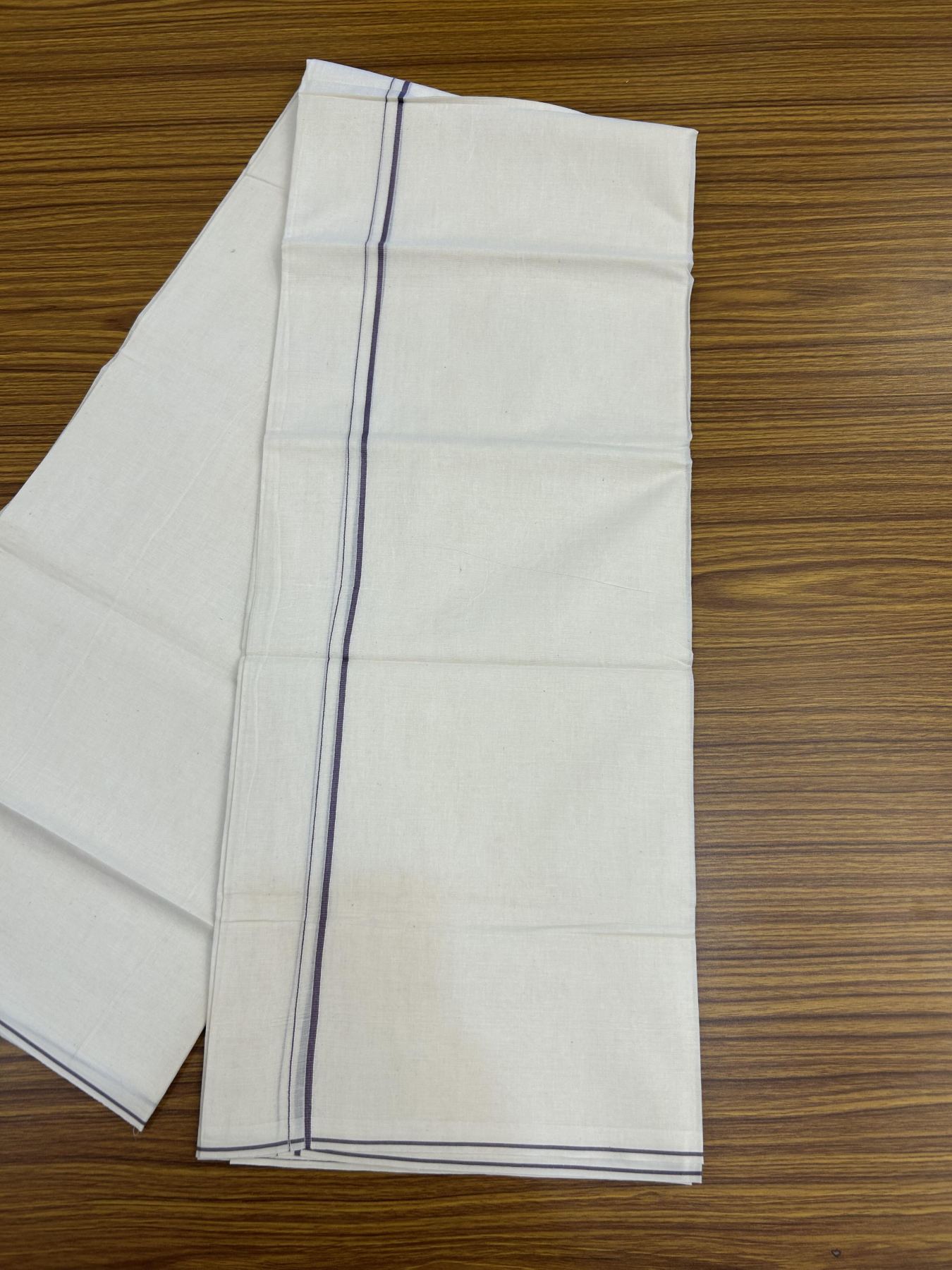 20% Discount! KaithariKada Balaramapuram 100% Cotton Double Off white - (Unbleached) - Mundu/Dhoti - 100x80 - 0.3 cm Purple Ash Thin Kara 4 mtr (8.5 muzham) - 29 KK5357 VAS