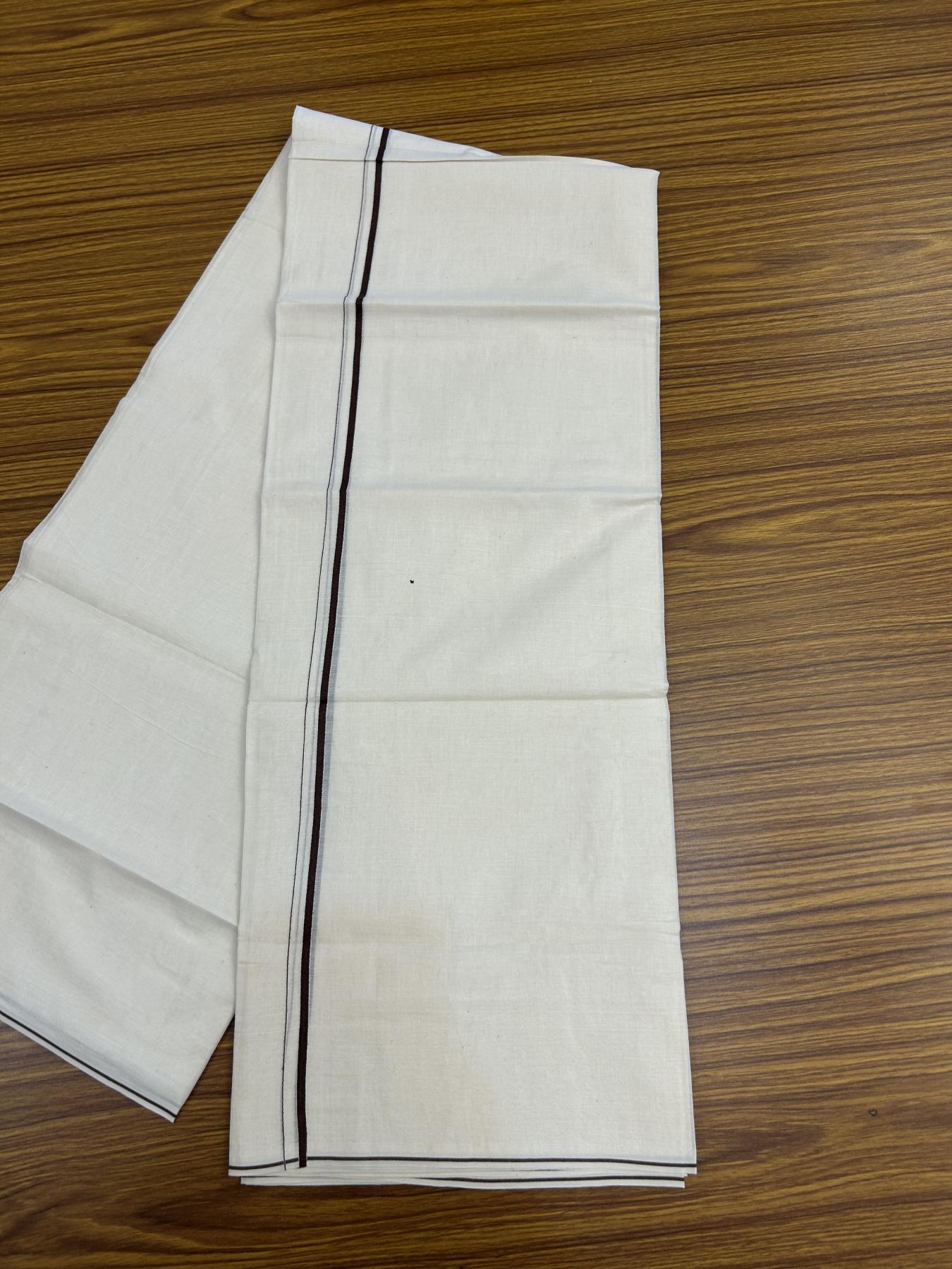 20% Discount! KaithariKada Balaramapuram 100% Cotton Double Off white - (Unbleached) - Mundu/Dhoti - 100x80 - 0.3 cm Chocolate Brown Thin Kara 4 mtr (8.5 muzham) - 31 KK5357 VAS