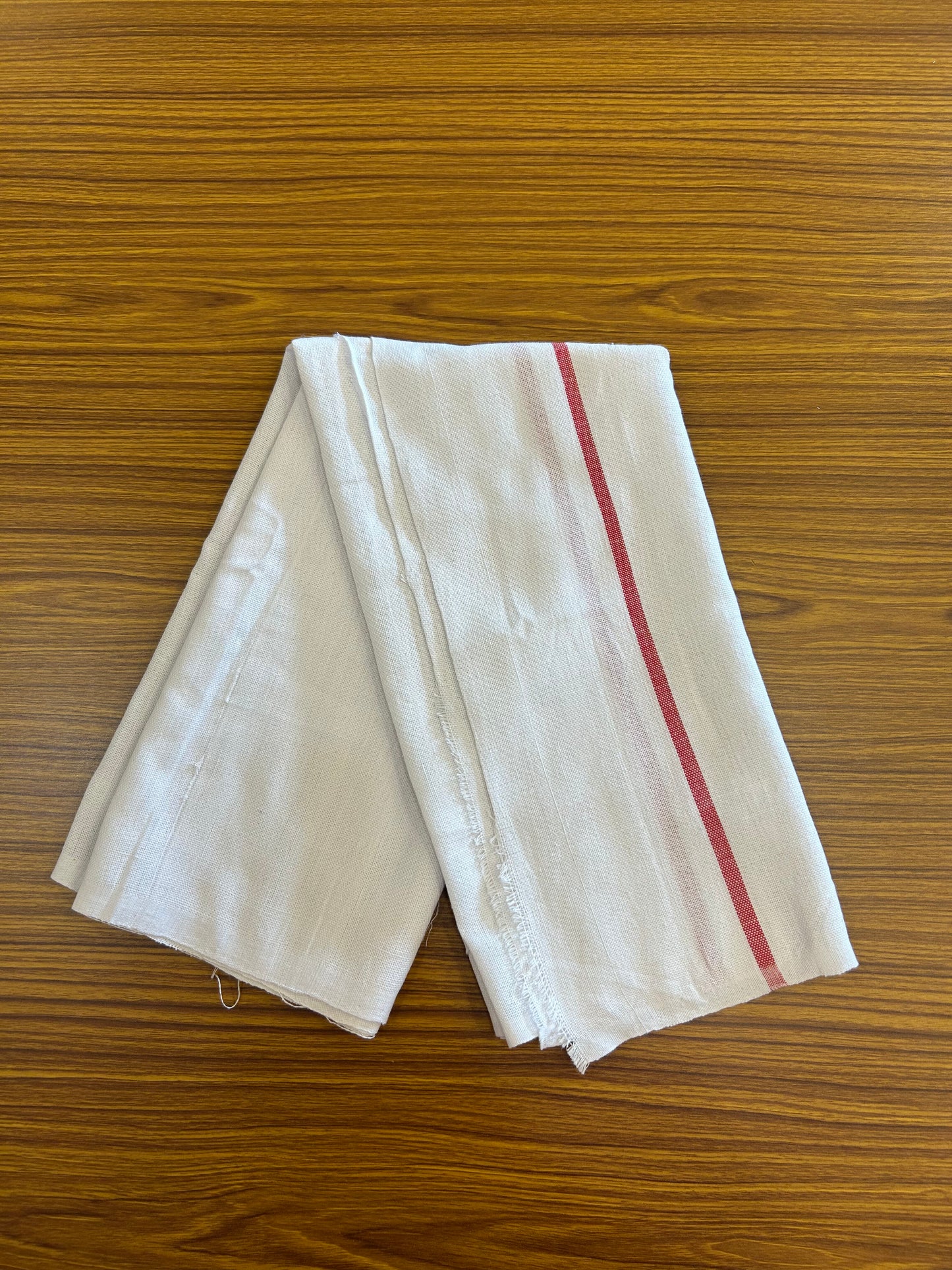 Kaitharikada - Handloom Pure Cotton Kerala Towel - Thorthu - White Body & Red Kara - 2 KK51200 KAL