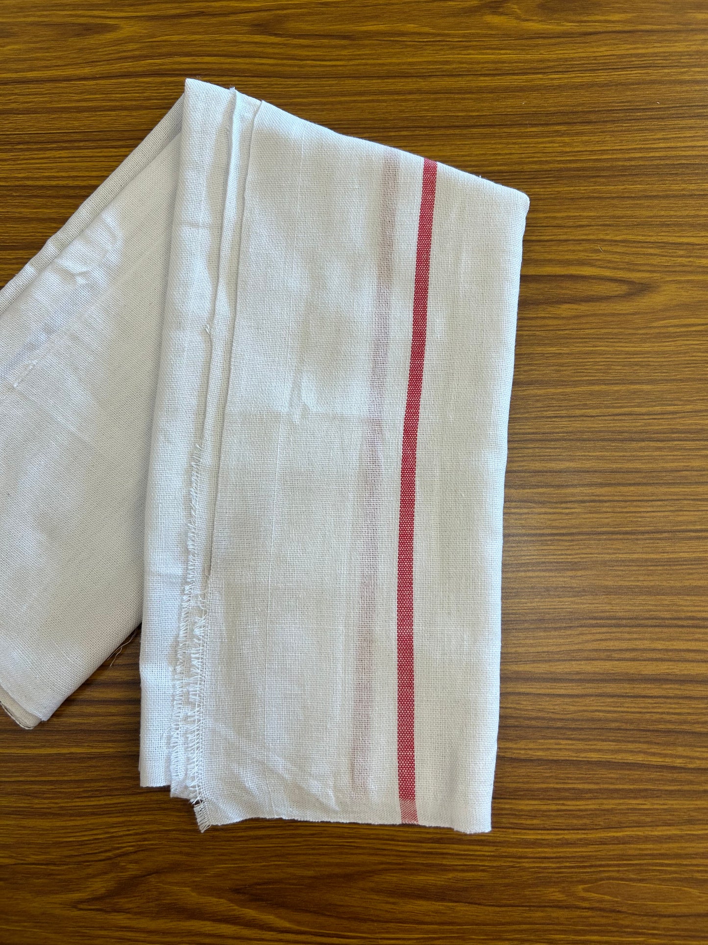 Kaitharikada - Handloom Pure Cotton Kerala Towel - Thorthu - White Body & Red Kara - 2 KK51200 KAL
