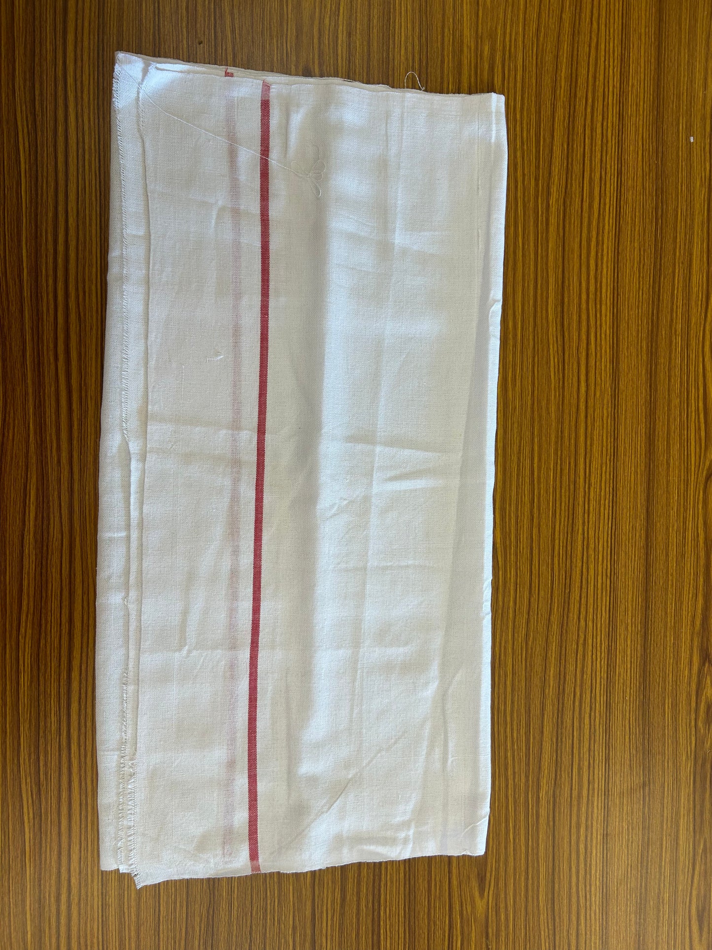 Kaitharikada - Handloom Pure Cotton Kerala Towel - Thorthu - White Body & Red Kara - 2 KK51200 KAL